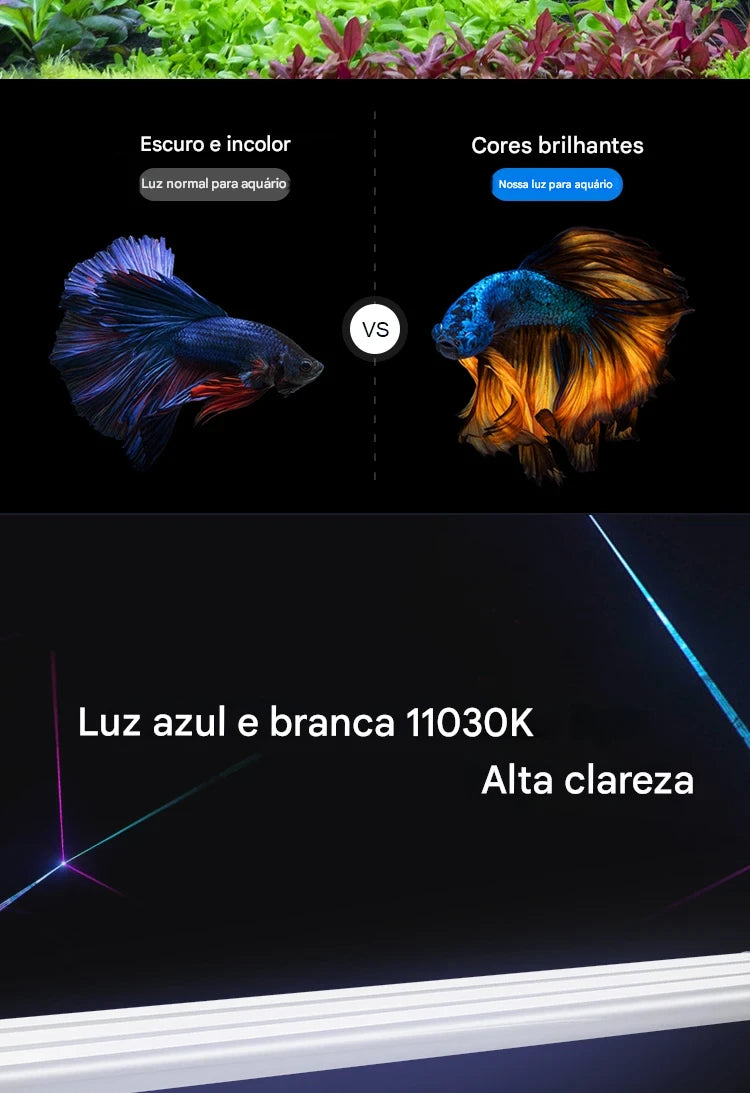 Lâmpada LED extensível de 18 a 70 cm para aquário comuns e de plantas aquáticas de 90V a 260V