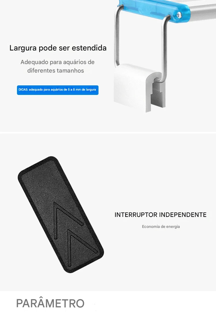 Lâmpada LED extensível de 18 a 70 cm para aquário comuns e de plantas aquáticas de 90V a 260V