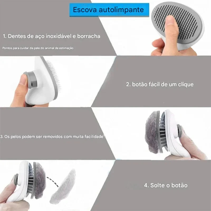Escova/Pente autolimpante para remoção de pelos de animais de estimação